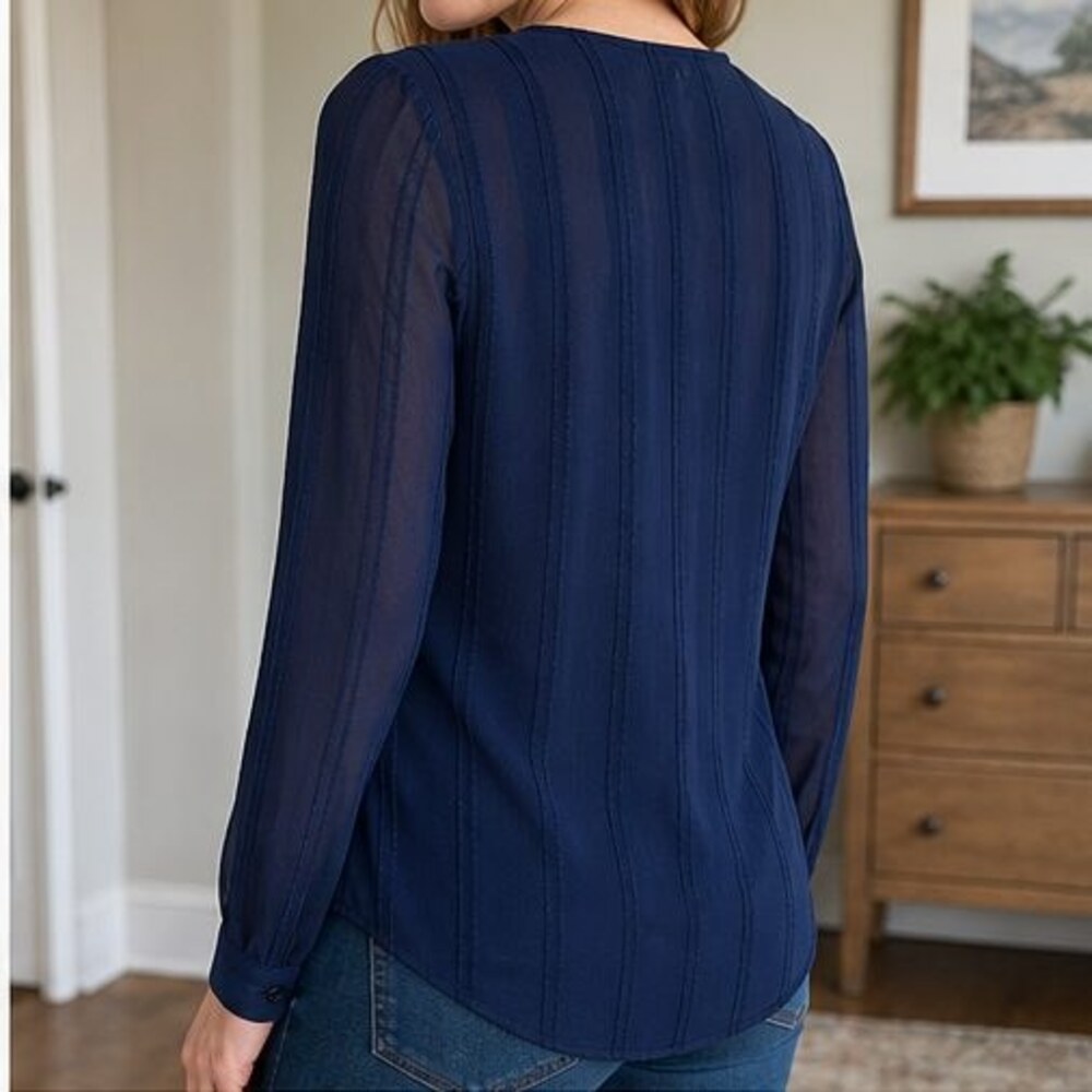 Navy Ruffle Blouse - Picture 3 of 6